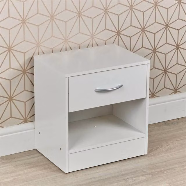SPETLEK Wooden Bedside Cabinet with 1 Drawer in White – 1