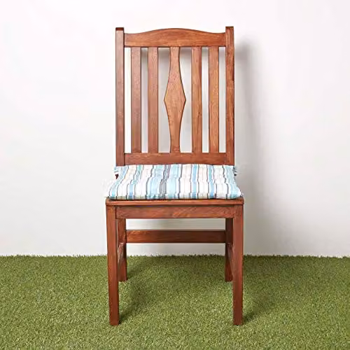 Homescapes Blue and White Striped Cotton Seat Pad with Ties, W/D/H: 40 x 40 x 6.5 cm – 3