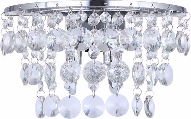 Litecraft Montego Modern Round Crystal Effect Wall Light in Chrome and Silver
