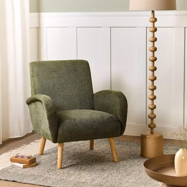 Wyld and Coco Green Mid-Century Lounge Armchair with Rubberwood Legs – 1