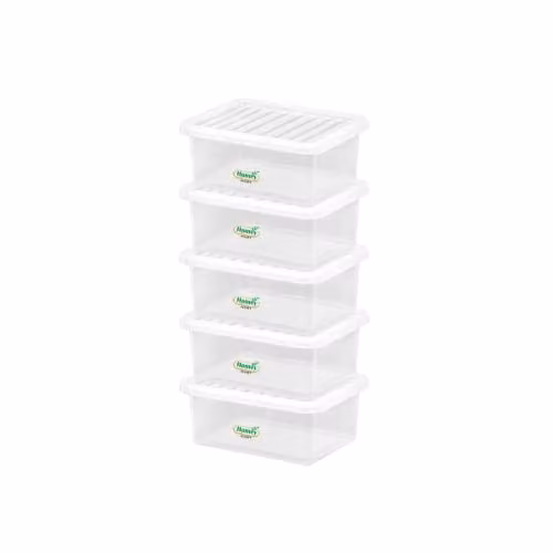 Homey Mart Set of 5 Transparent Plastic Storage Boxes with Clip-On Lids, 17 Litre Capacity – 1