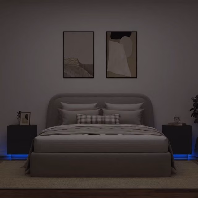 Berkfield Home Set of 2 Black Modern Bedside Cabinets with Integrated LED Lighting and MDF Construction