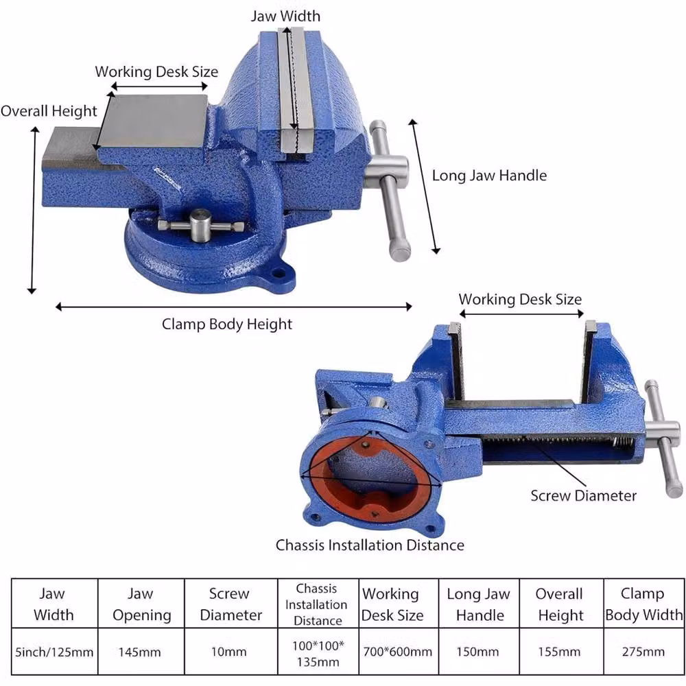 Nordara Heavy Duty 5 inch Bench Vice with Swivel Base in Blue – 2
