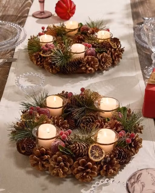 Dibor Set of 2 Citrus Spice Round Table Centrepiece Christmas Tealight Candle Holders, Brown, Diameter: 30 cm – 1