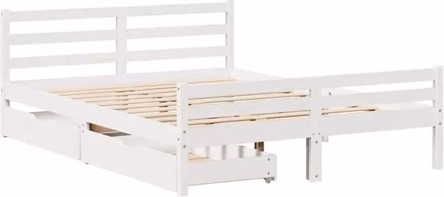 Berkfield Home Solid Wood King Size Bed Frame with Drawers, White, W/D/H: 150 x 200 x 155.5 cm