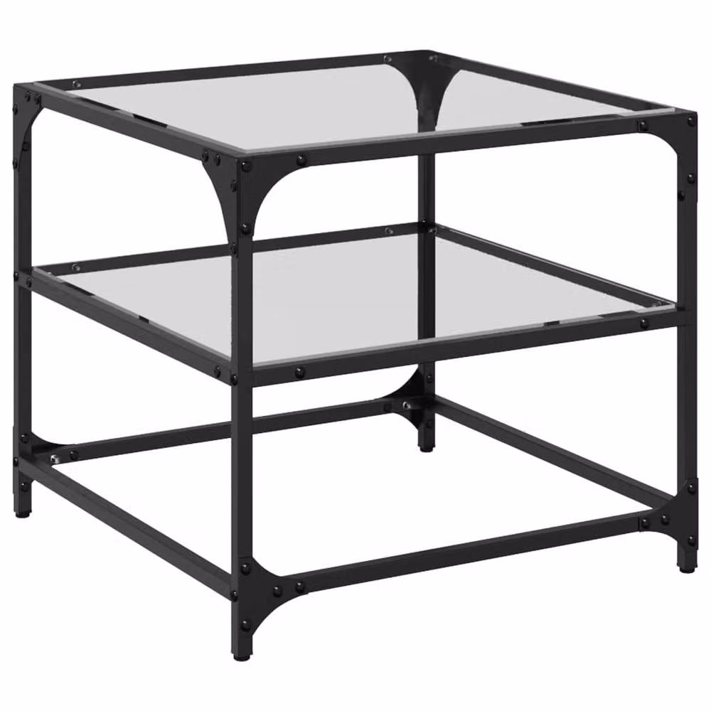 Berkfield Home Set of 2 Square Coffee Tables with Transparent Glass Tops and Steel Frames, W/D/H: 50 x 50 x 45 cm – 3