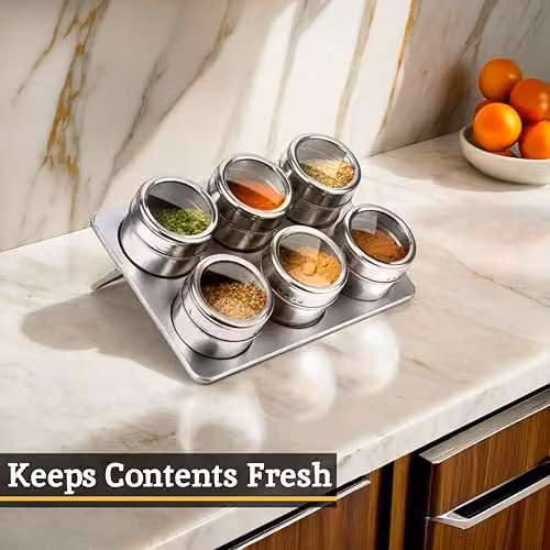 Orsina Silver Magnetic Spice Jars and Oblong Tray Set – 4