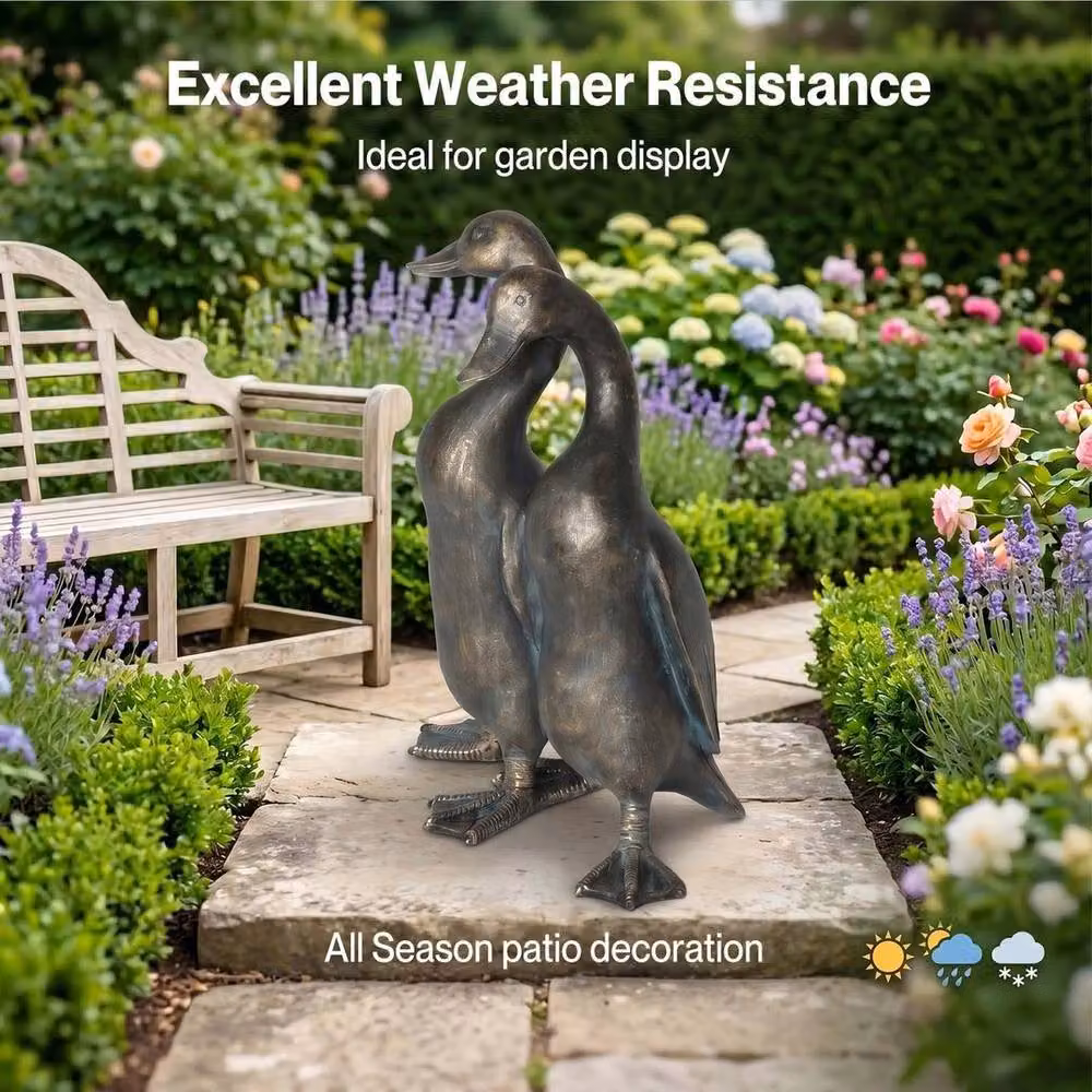 FLAVORA Levede Outdoor Resin Duck Sculpture Garden Ornament in Bronze, H 100 cm x W 15 cm x D 15 cm – 4