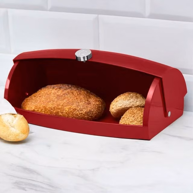 Swan Metal Ventilated Roll Front Bread Bin in Red and Black