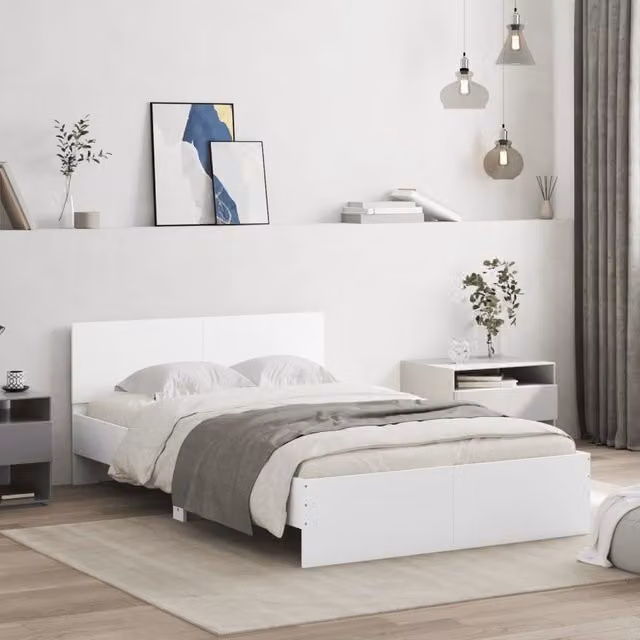 Berkfield Home Small Double Bed Frame with Lift Up Base in White, W/D/H: 120 x 200 cm – 1