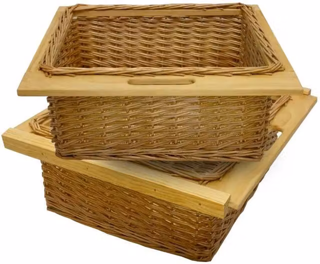 Monstershop 2 x Pull Out Open Weave Wicker Kitchen Baskets with Handles in Terracotta or Brown, Width: 60 cm – 2