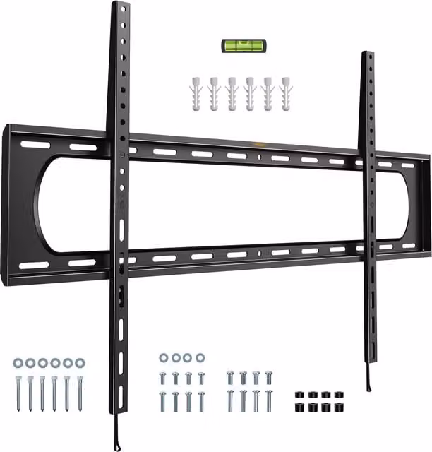 VonHaus Large Ultra Slim Flat to Wall TV Bracket with Spirit Level, Black, 100cm