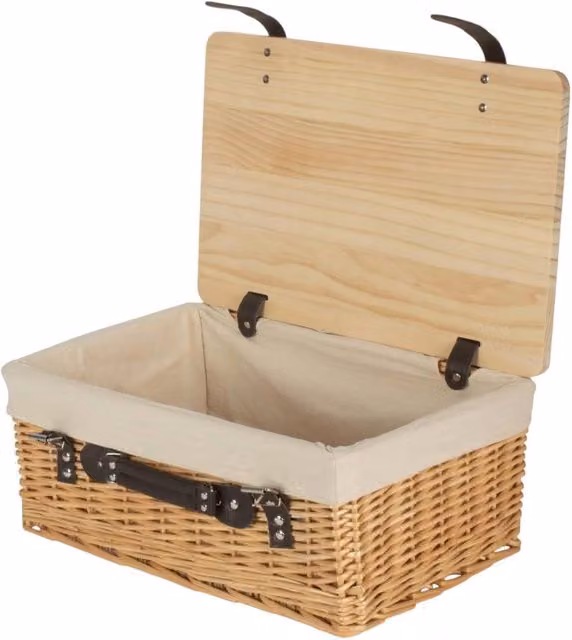 Red Willow Empty Picnic Basket with Pinewood Lid and White Lining, Small