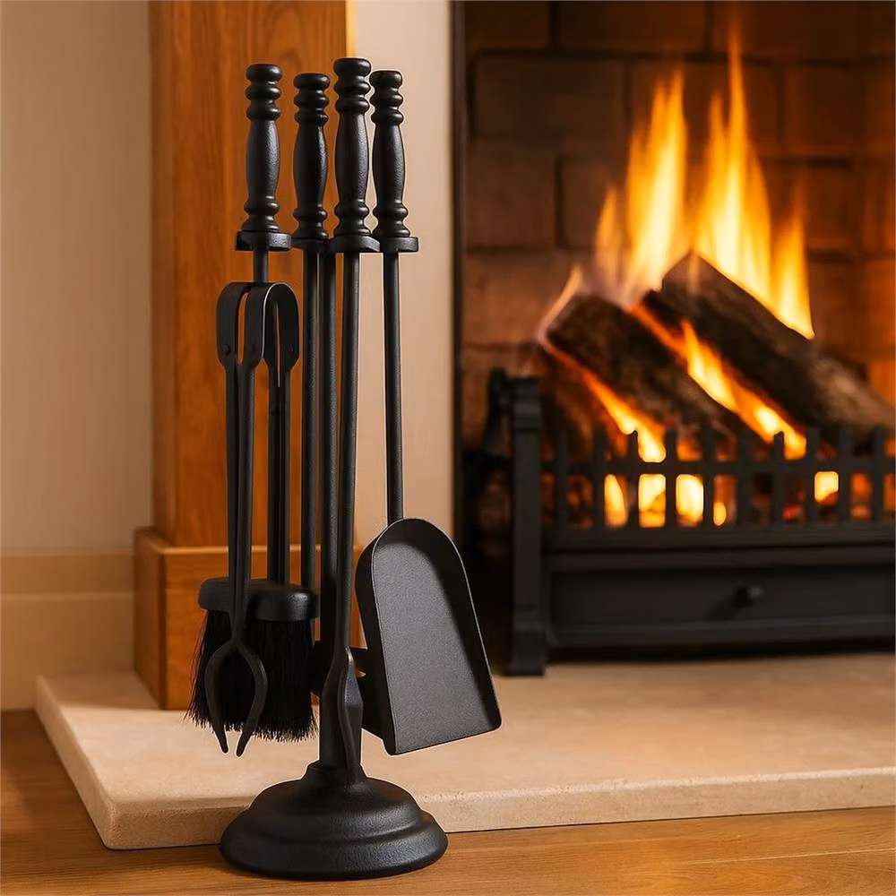 Nordara 5 Piece Heavy Duty Fireside Companion Set in Black, Large – 6