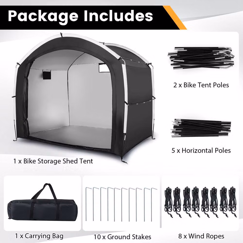 Gymax Portable Bike Storage Shed Tent in Black with Mesh Ventilation, W: 220 cm, H: 190 cm – 11