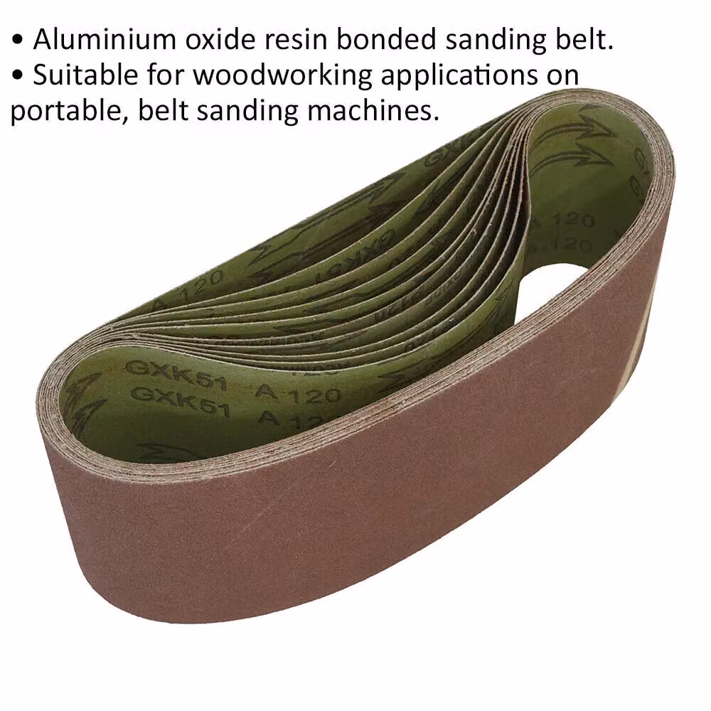 Loops 10 Pack 120 Grit Aluminium Oxide Sanding Belts for Wood, W: 100 mm, L: 610 mm, Brown/Multicolour – 2