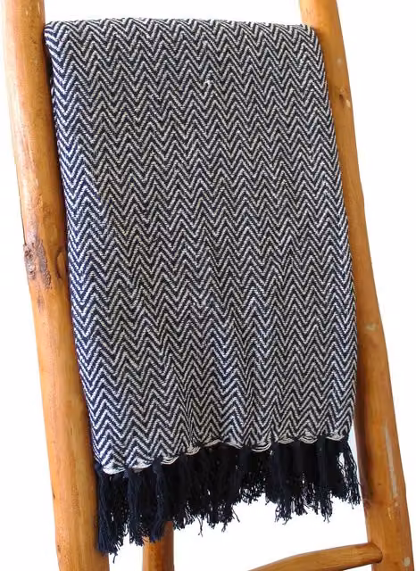 KDMD Boho Chevron Cotton Throw in Blue and Black, W/D/H: 140 x 200 cm – 4
