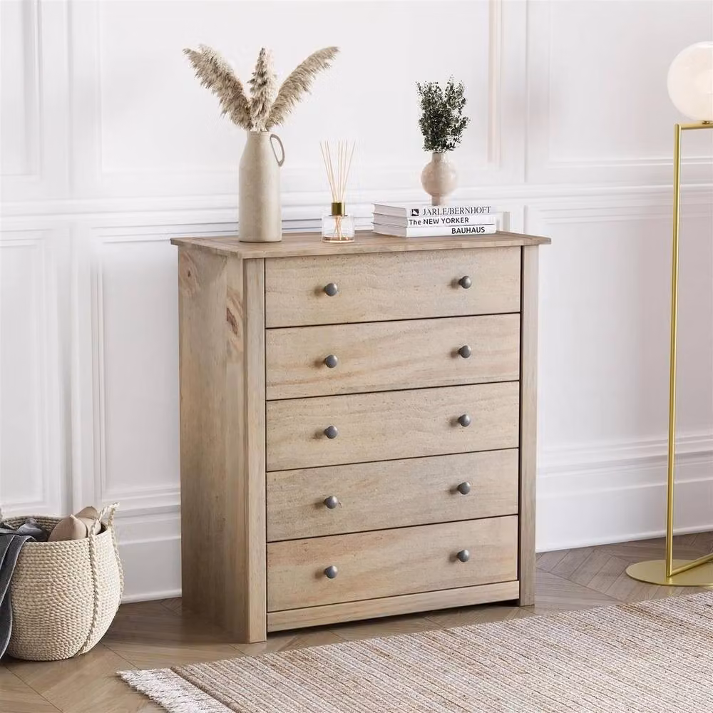 Havendro 5 Drawer Chest in Rustic Brown Waxed Solid Pine Wood – 2