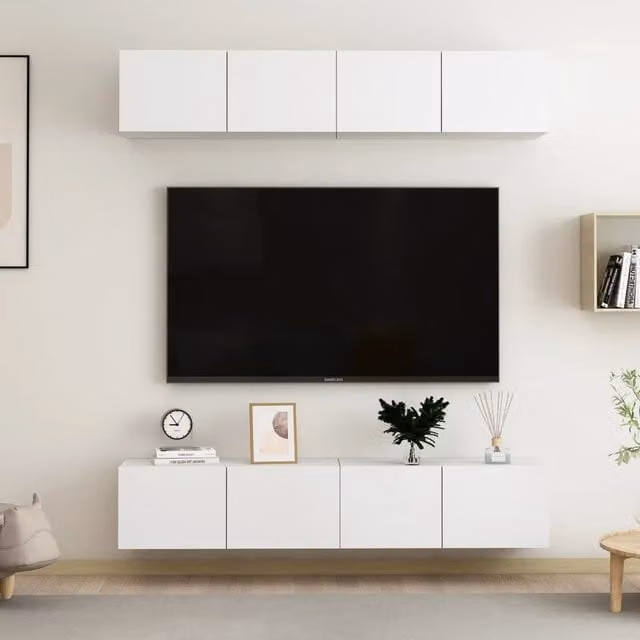 Berkfield Home Set of 4 White Wall Mounted TV Cabinets in Matt MDF, W/D/H: 80 x 30 x 30 cm – 1