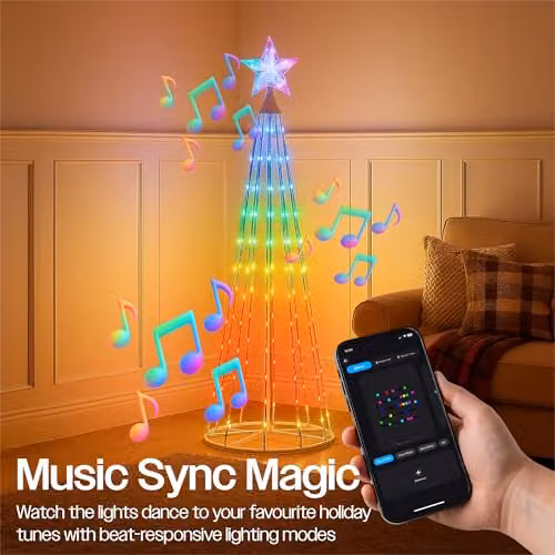 Xmas Haus 1.5m RGB LED Smart Christmas Tree with Star Top, Remote and App Control, Multicolour and White – 3