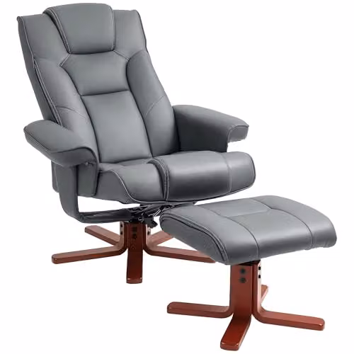HOMCOM Reclining Armchair with Ottoman and Adjustable Headrest in Grey – 1