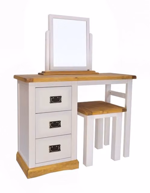 Cabinet Bits Bomporto 3 Drawer Dressing Table Set in Light Grey Waxed Pine with Brass Drop Handles