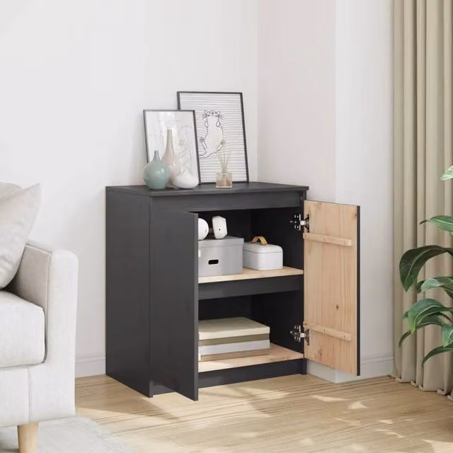 Berkfield Home Grey Solid Pinewood Side Cabinet W: 60 cm, D: 36 cm, H: 65 cm