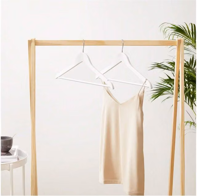 SONGMICS White Wooden Hangers with Anti-Slip Trousers Bar and Notches