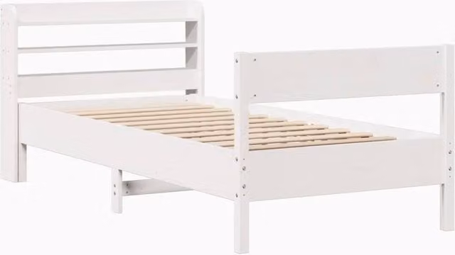 Berkfield Home White Solid Wood Small Single Bed Frame with Bedside Shelf, W/D/H: 190 x 75 x 85 cm