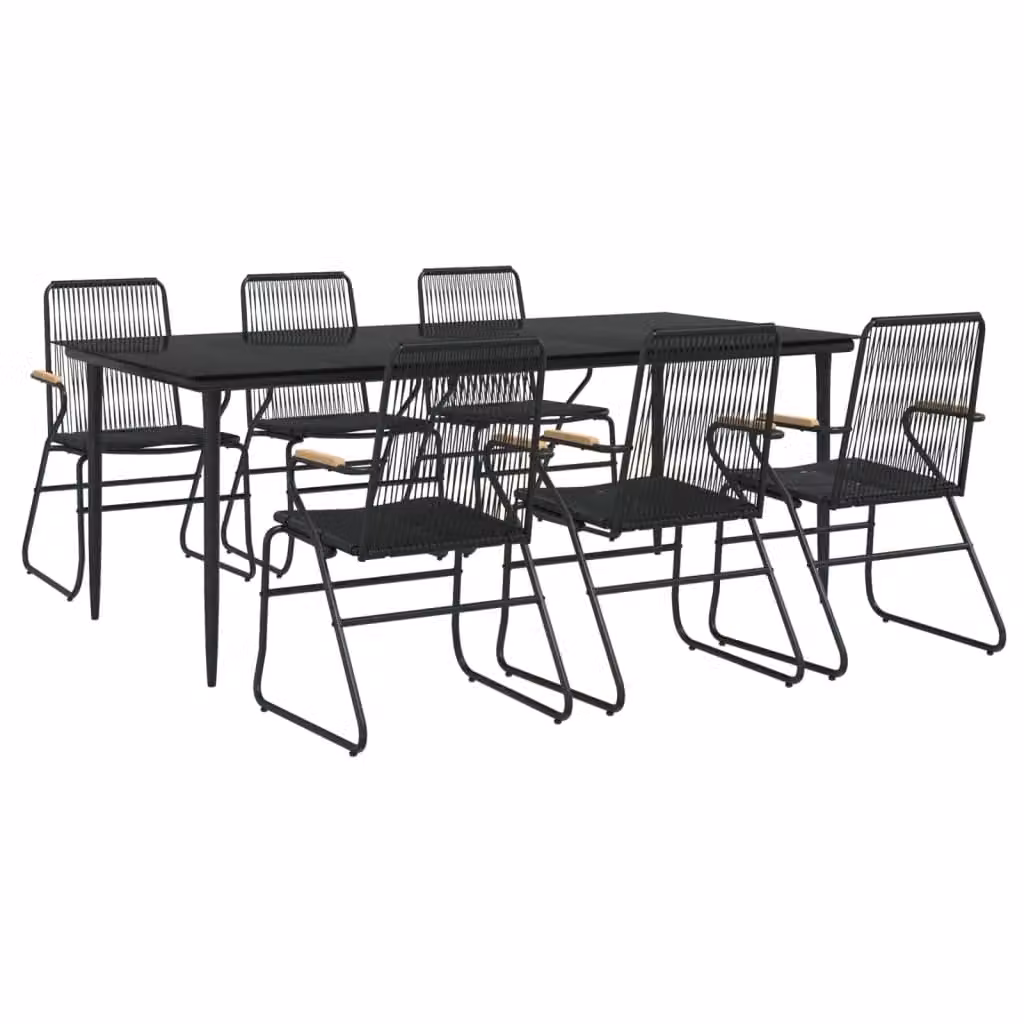 Berkfield Home 7 Piece Modern Garden Dining Set in Black PVC Rattan and Steel with Glass Top – 2