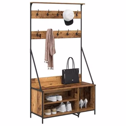 vidaXL Clothes Rail in Old Wood and Black, W/D/H: 100 x 41 x 184 cm
