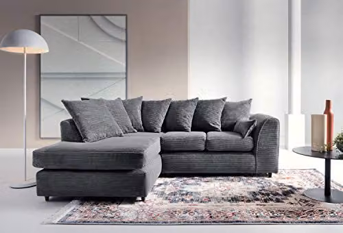 Abakus Direct Jumbo Cord Left Hand Corner Sofa in Grey, W/D/H: 212 x 164 x 78 cm