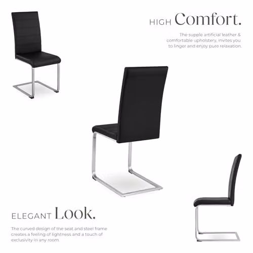tectake Set of 6 Bettina Dining Chairs in Black with Synthetic Leather and Metal Cantilever Base – 4