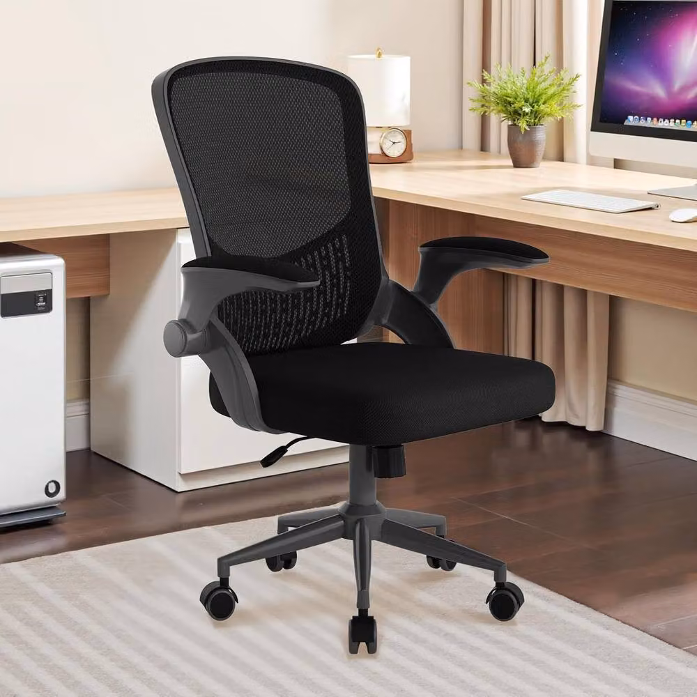 Gartistgo Ergonomic Mesh Office Chair with Flip-Up Arms and Storage Back in Black – 2