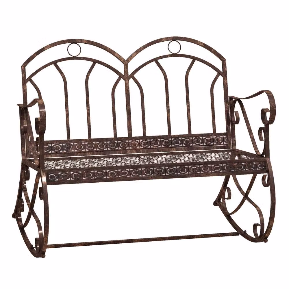 OUTSUNNY Metal Rocking Chair Swing Bench Loveseat with Armrests in Bronze – 2