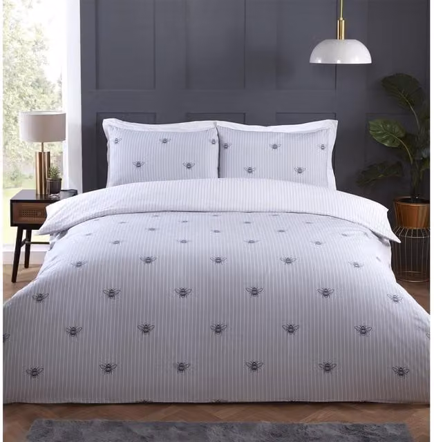 Divante Betsy Bee Striped Duvet Set in Grey and White, Single