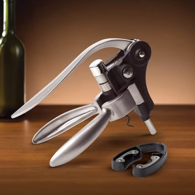 Menkind Connoisseur Creations Silver Metal Lever Corkscrew and Foil Cutter Set with Ergonomic Grip