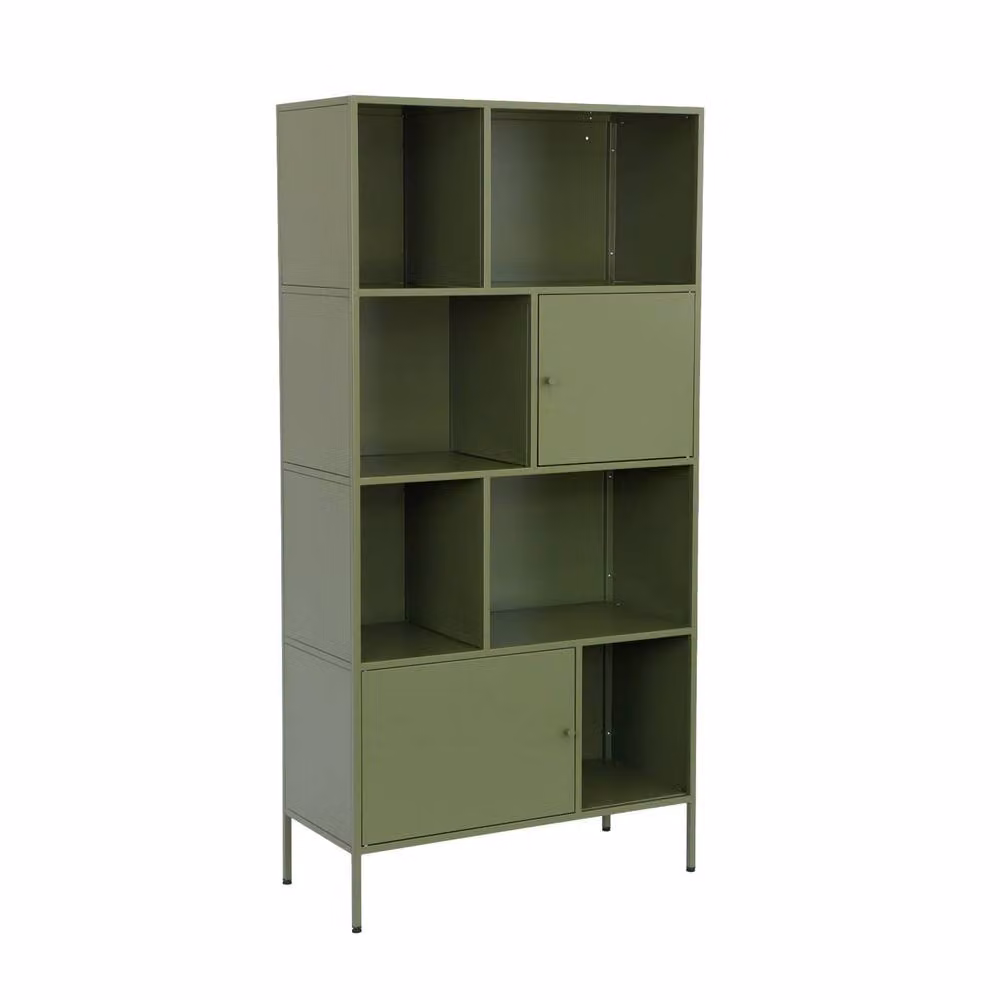 sweeek Industrial Metal Buffet Storage Unit with 8 Compartments in Matt Green, H: 160.5 cm, W: 80 cm, D: 28 cm – 2