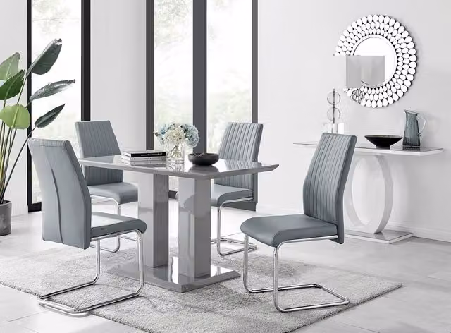 FurnitureboxUK Imperia Grey High Gloss Rectangular Dining Table and 4 Chairs Set – 1