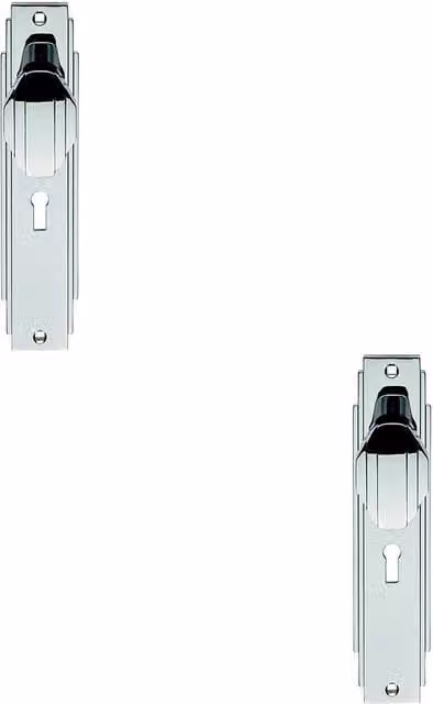 Loops 2x Pair Line Detailed Door Knob on Lock Backplate, Polished Chrome, W: 20.5 cm, H: 205 mm