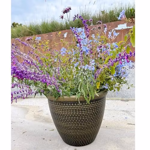 Gr8 Garden Cromarty Round Plastic Plant Pot Planter, Gold, Pack of 2, Diameter: 36 cm – 3