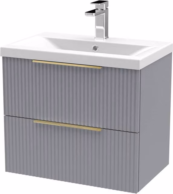 Balterley Fluted Front Wall Hung 2 Drawer Vanity Basin Unit, Satin Grey, W: 60 cm