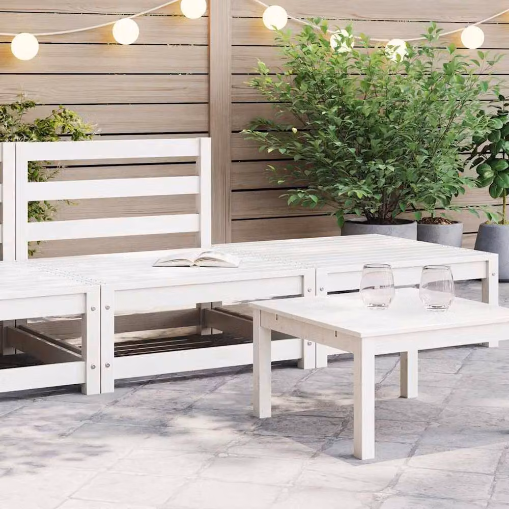 Berkfield Home 2 Piece White Solid Pinewood Garden Lounge Set – 2