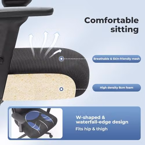 Levede Ergonomic Mesh Office Chair with Headrest and Armrests in Black – 6