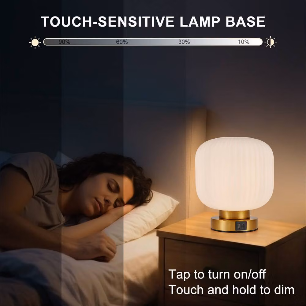 Harper Living Dimmable Touch Control Table Lamp with White Glass Dome Shade and Brass Metal Base – 2
