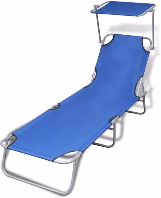 Berkfield Home Folding Sun Lounger with Canopy in Blue Steel and Fabric