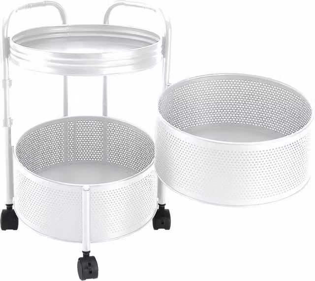 Livingandhome 2-Tier Rotating Metal Kitchen Storage Trolley in White