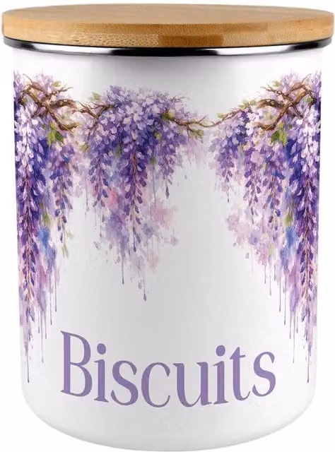 Purely Home Purple Wisteria Floral Metal Biscuit Tin