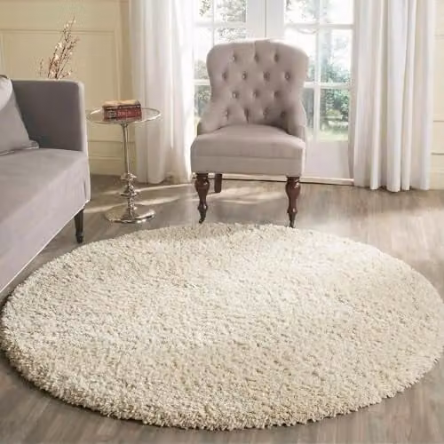 Serdim Rugs Oxford Plain Soft Thick Shaggy Round Living Room Rug, Ivory, Diameter: 120 cm – 1