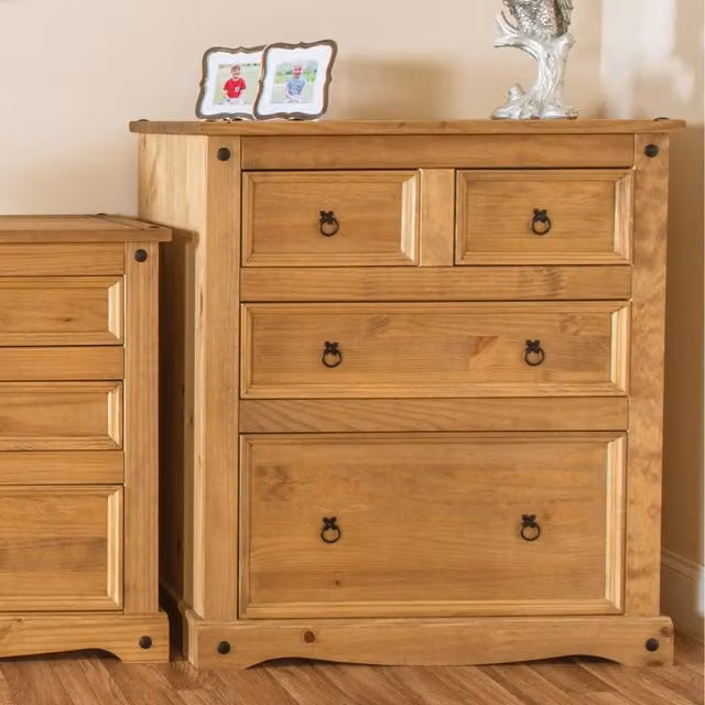 Core Products Corona Antique Waxed Pine 2 plus 2 Drawer Storage Chest in Brown